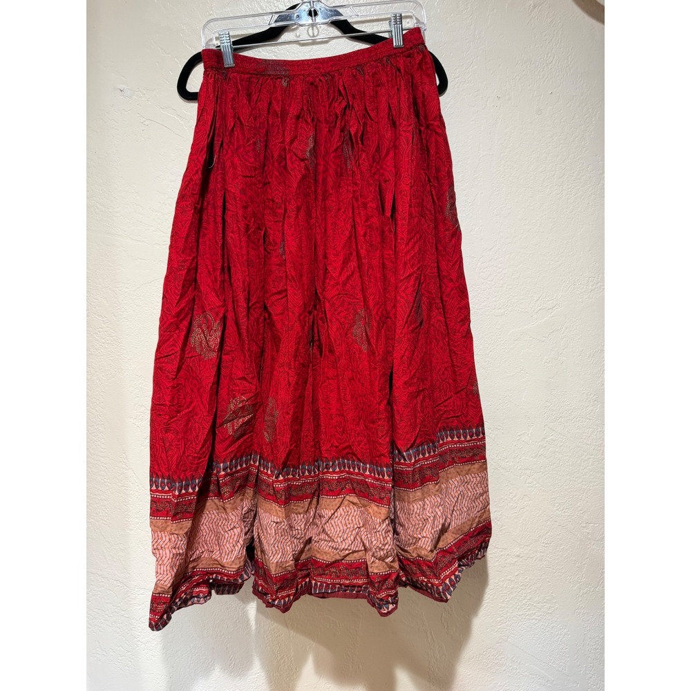 JM Collection Red Cotton‎ Block Print Paisley Maxi Skirt Womens Large Boho India